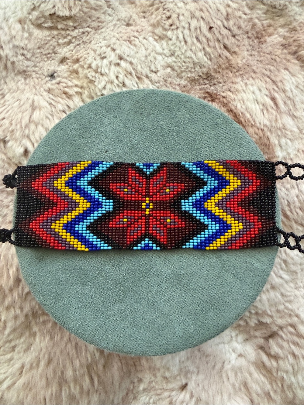 Handmade Seed Bead Cuff Bracelet Boho Floral Geometric Multicolor Woven